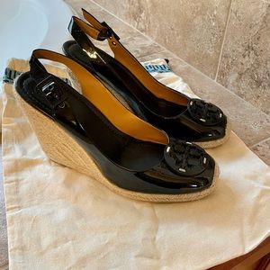 Tory Burch Espadrille Slingback Wedge Patent Leather “Hallie” - Size 8.5, New